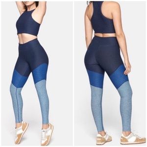 OUTDOOR VOICES 7/8 High Rise Blue Colorblock Workout Leggings
